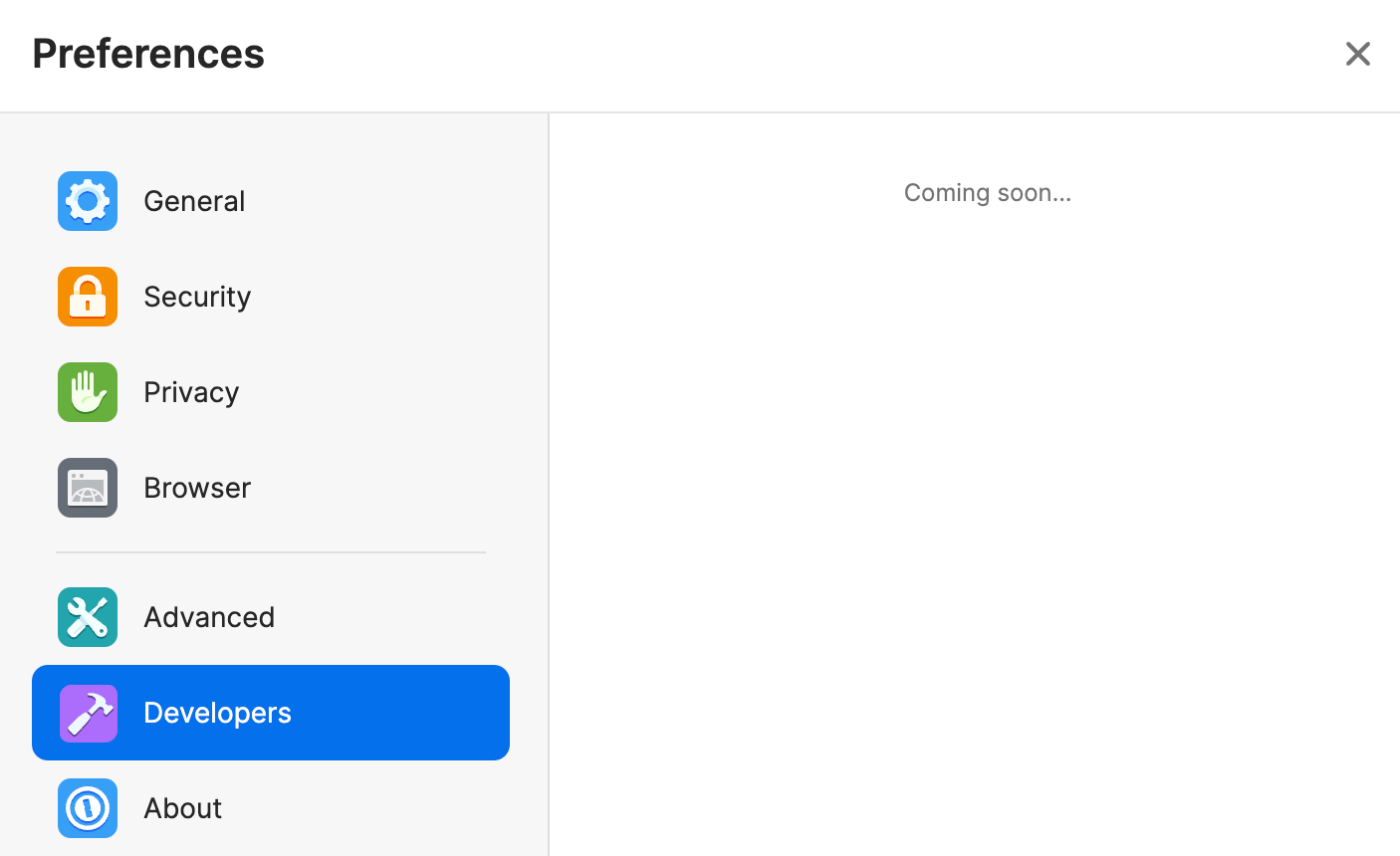 Screenshot of the new Developer section under Settings