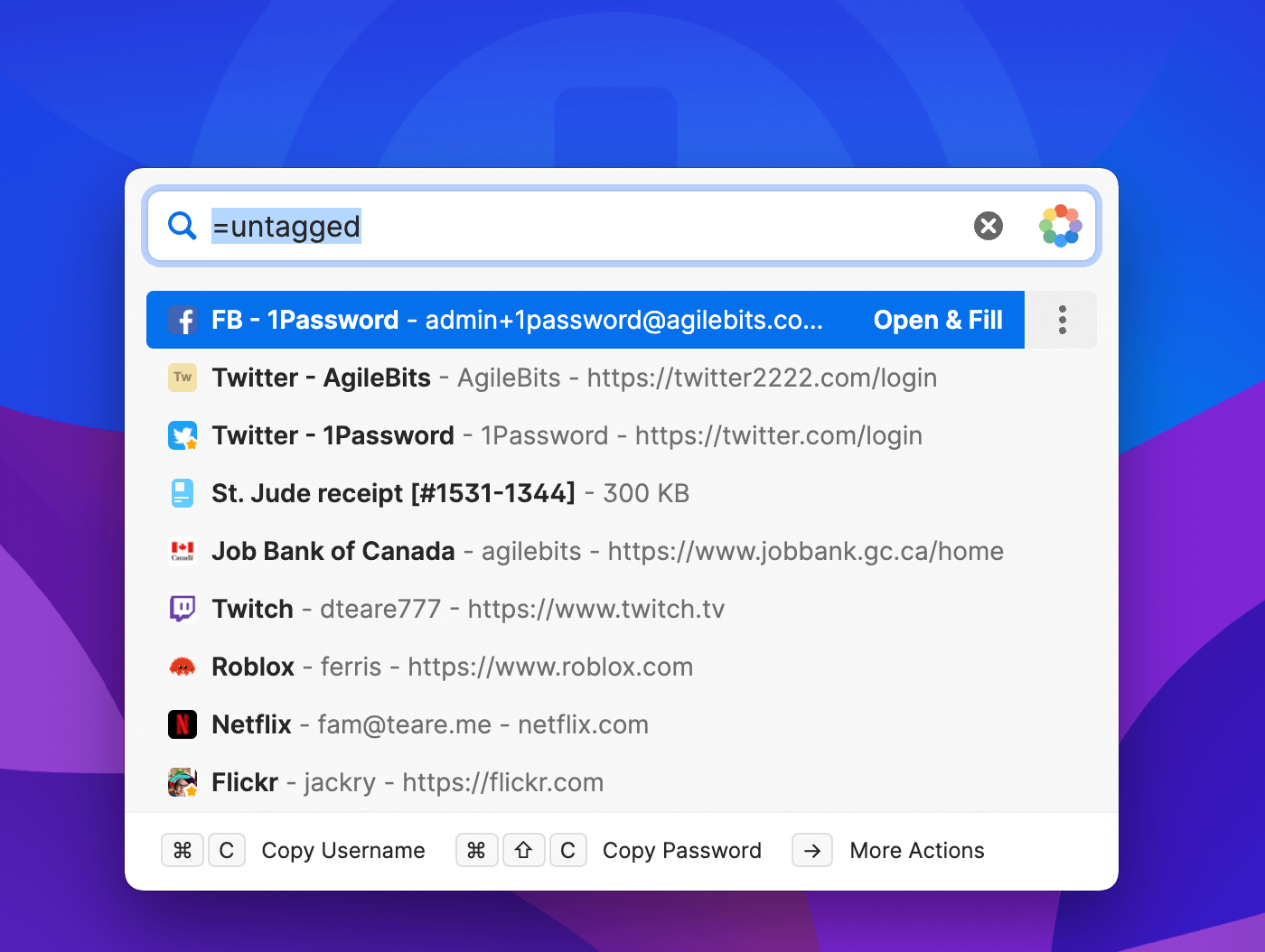 Screenshot of the untagged advanced search scope in action